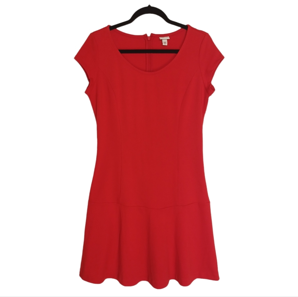 MERONA Vibrant Red Short Sleeve Scoop Neck A-Line Dress Medium